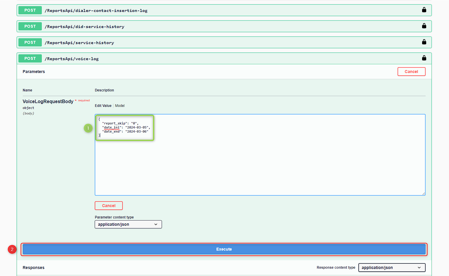 Executar a requisição voice-log