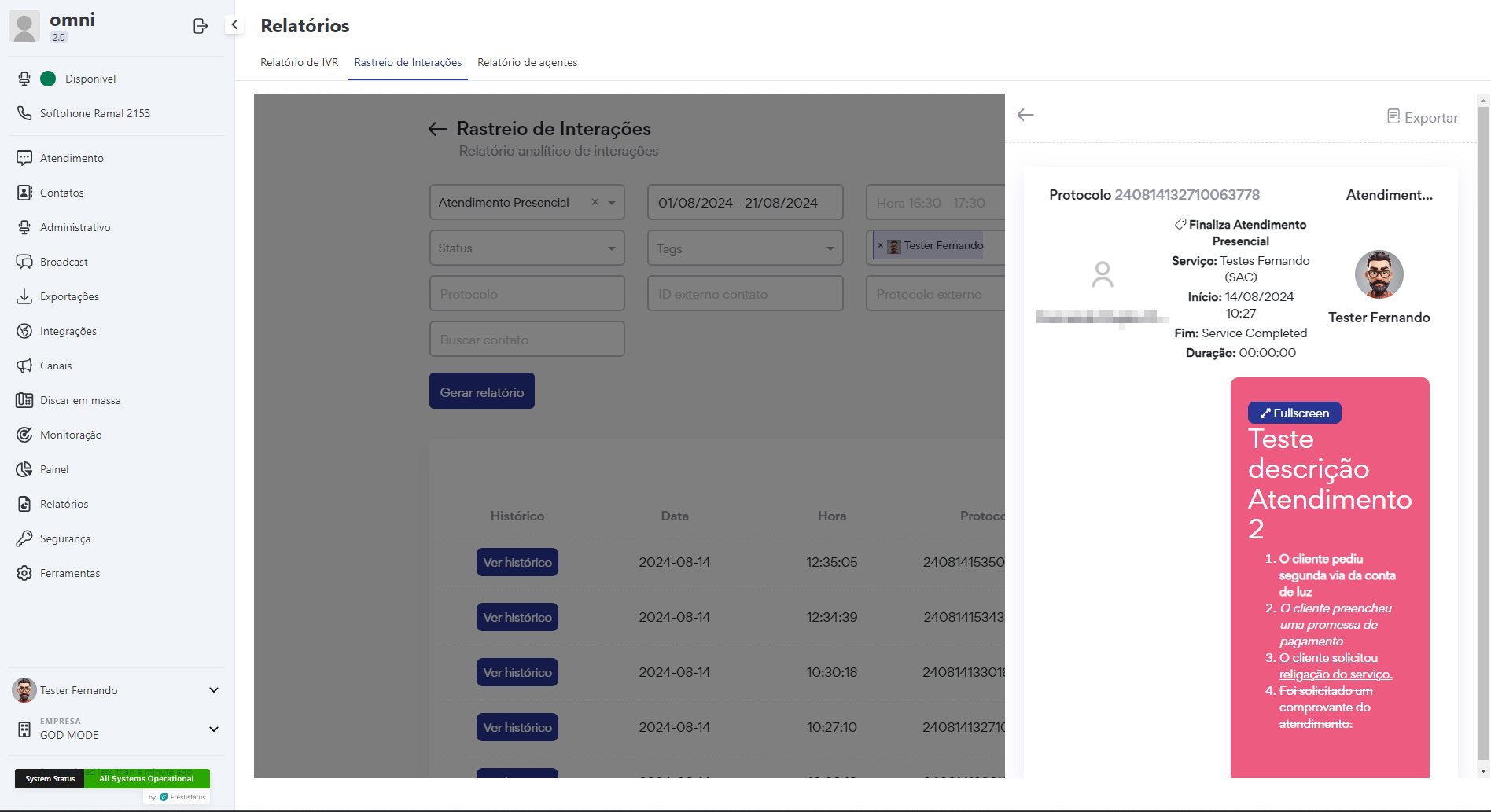 Relatório Rastreio de Interações com as Informações do Atendiento Presencial