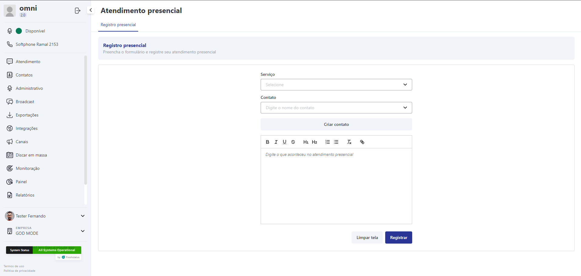 Registrando Atendimento Presencial